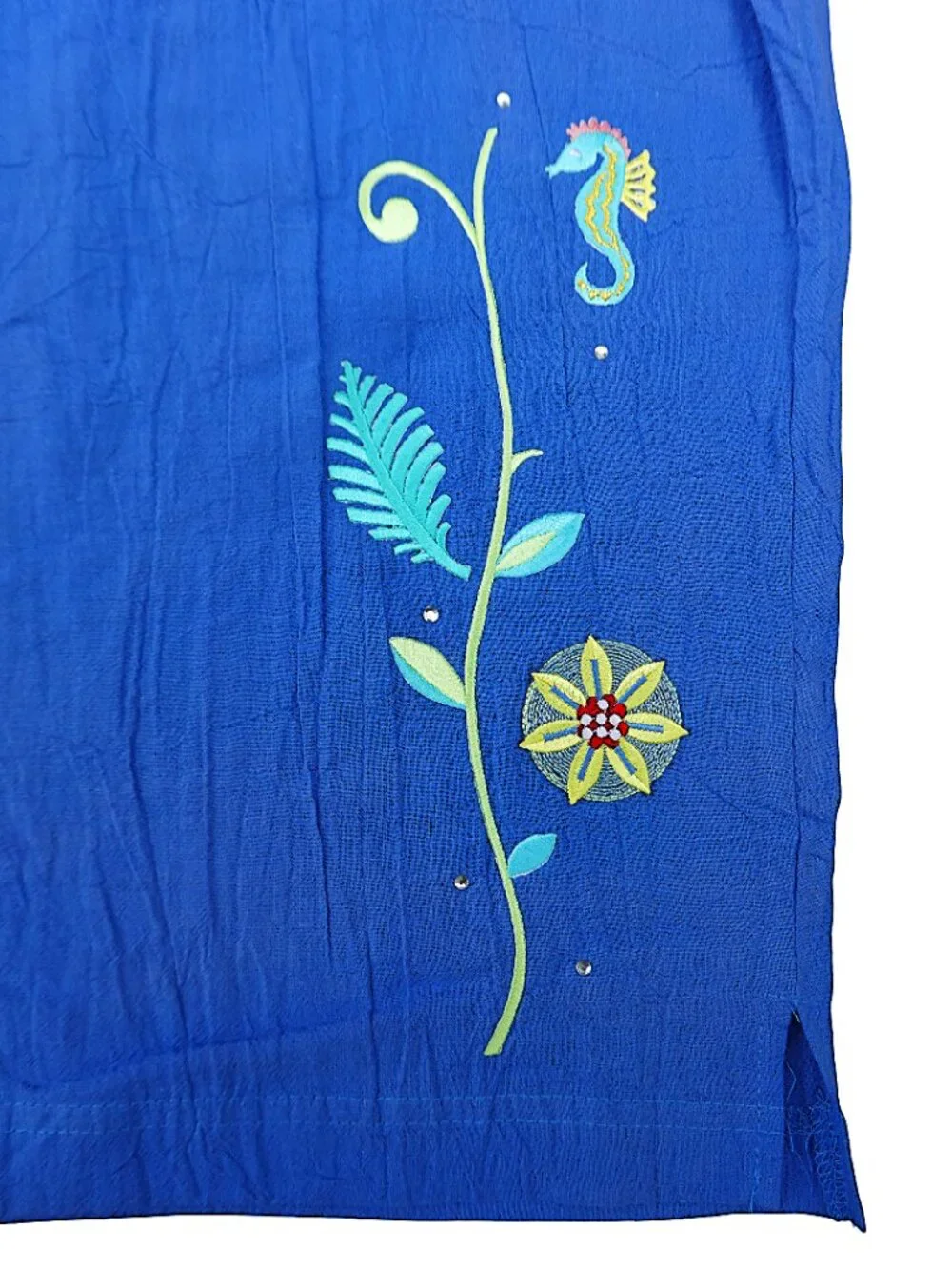 Vintage NOS Liz & Me Lounge Crop Cotton Pants Blue Embroidered SeaHorse Pockets